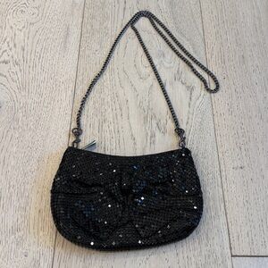 Express Mesh Bow Clutch with Detachable Metal Crossbody Chain